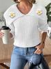 Women's short top, hand-hooked splicing sweater, European and American women's clothing, autumn and winter new large lapel pullover sweater