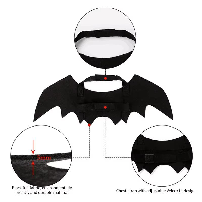 Cat Bat Wings Costume Adjustable Strap Portable Soft Felt Pet Outfit for Halloween Cosplay Travel Pet Photo Shoots
