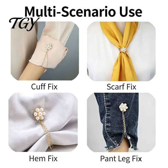 Magnetic Trousers Hem Clip Faux Pearl Flower Clothing Pin, Button for Shortening Adjustable Pin Shirt Hems Pants Legs, Clothes Decorative with