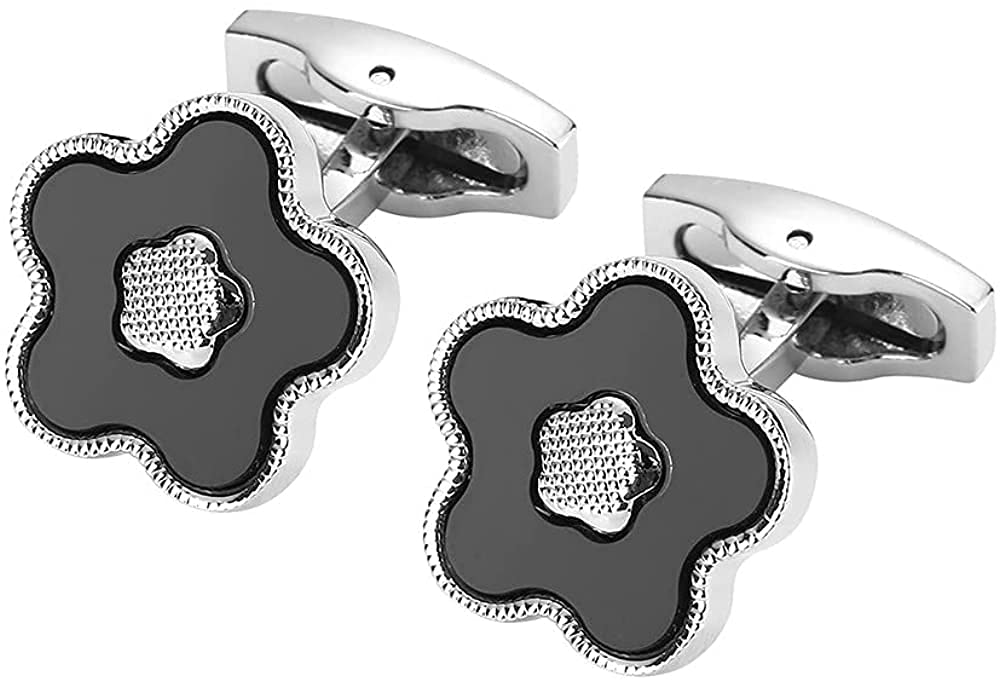 Rockyu Cufflinks for Men and Stylish Silver and Black Cufflinks with Cherry Blossom and Plum Blossom Stainless Perfect for and Women Designs. Steel.