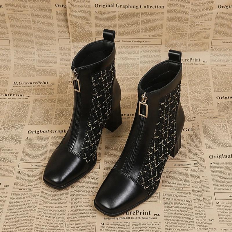 Ботильоны на высоком каблуке женские туфли с квадратным носком женские 2024 тренд зима новые челси снежные ботинки на молнии готические женские туфли сапатос