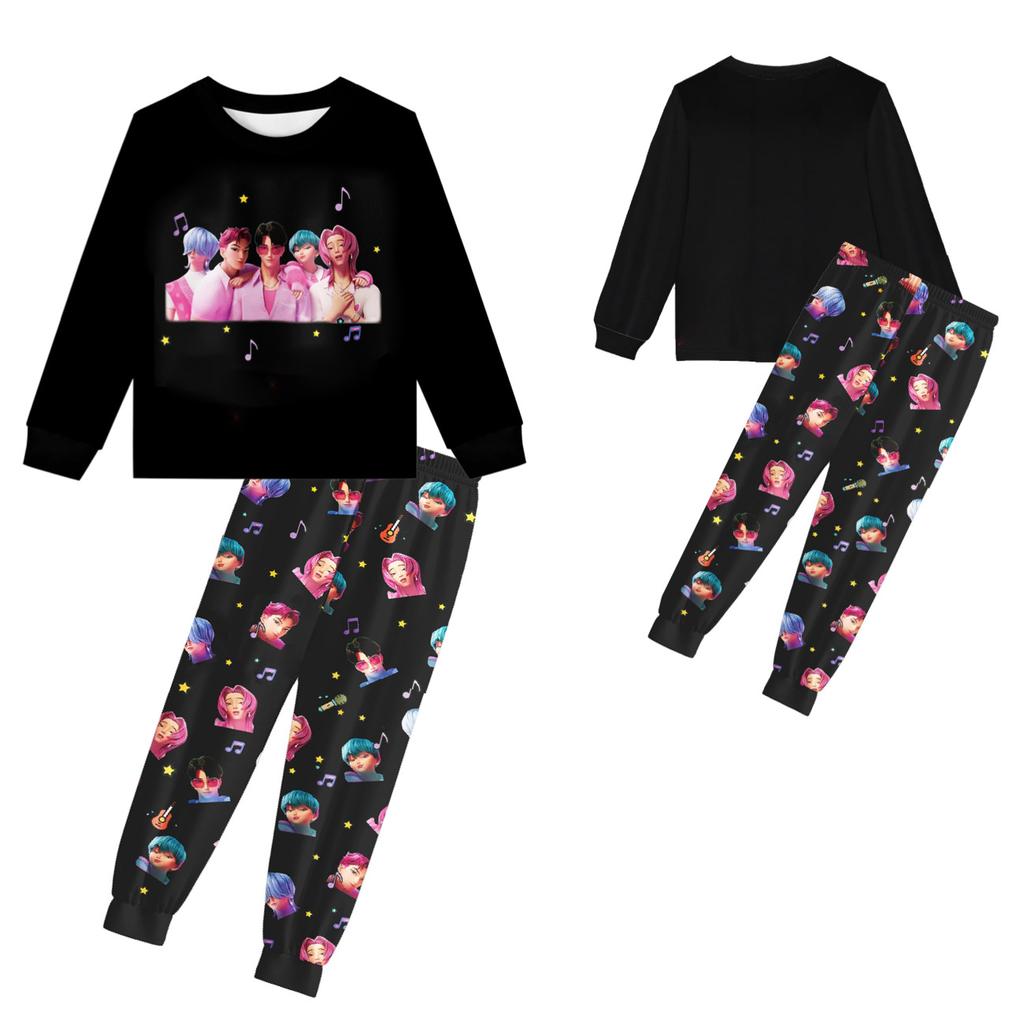 KPop Demon Hunters Autumn Winter Cute Cartoon Children's Long Sleeved Home Clothes Soft Comfortable Pajama Set
