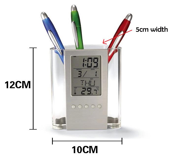 Многофункциональные настольные часы с ЖК-дисплеем, прозрачный держатель для ручки, будильник, домашний декор, настольные часы с температурным календарем, дисплей