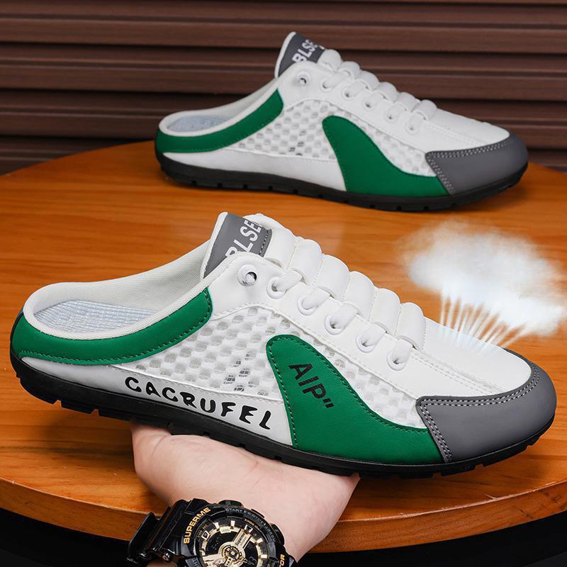 Men's Summer Flat Bottomed Mesh Slip-On Casual Fashion Shoes - Lightweight, Breathable, All-Match Slippers, Half Slippers Male