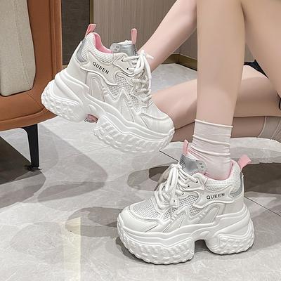 Весна Осень Женские Блестящие Массивные Кроссовки Дышащая Сетка Повседневная Обувь 10 СМ Клиновидные Каблуки Обувь на Платформе Женская Спортивная Обувь Папа Смехос
