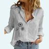 Women Fashion Long Sleeve Buttoned Shirt Ladies CasualFloral Print Linen Top Fall&summer Thin Blouse