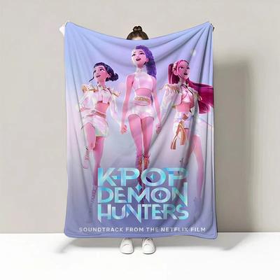 Милый K-pop Охотник на демонов Плед, k-pop Забавный подарок, уютный K-pop Охотники на демонов Huntrix Плед, вдохновленный аниме, вдохновленный Huntrix Плед