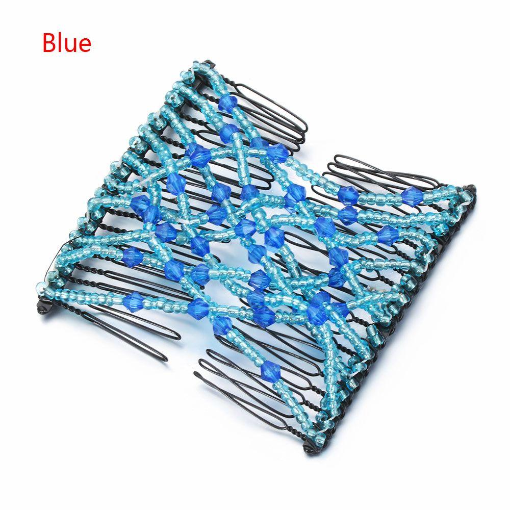 Fashion Woman Double Clip DIY Elastic Headband Bun Hair Combs Beads Comb Metal Hairpins