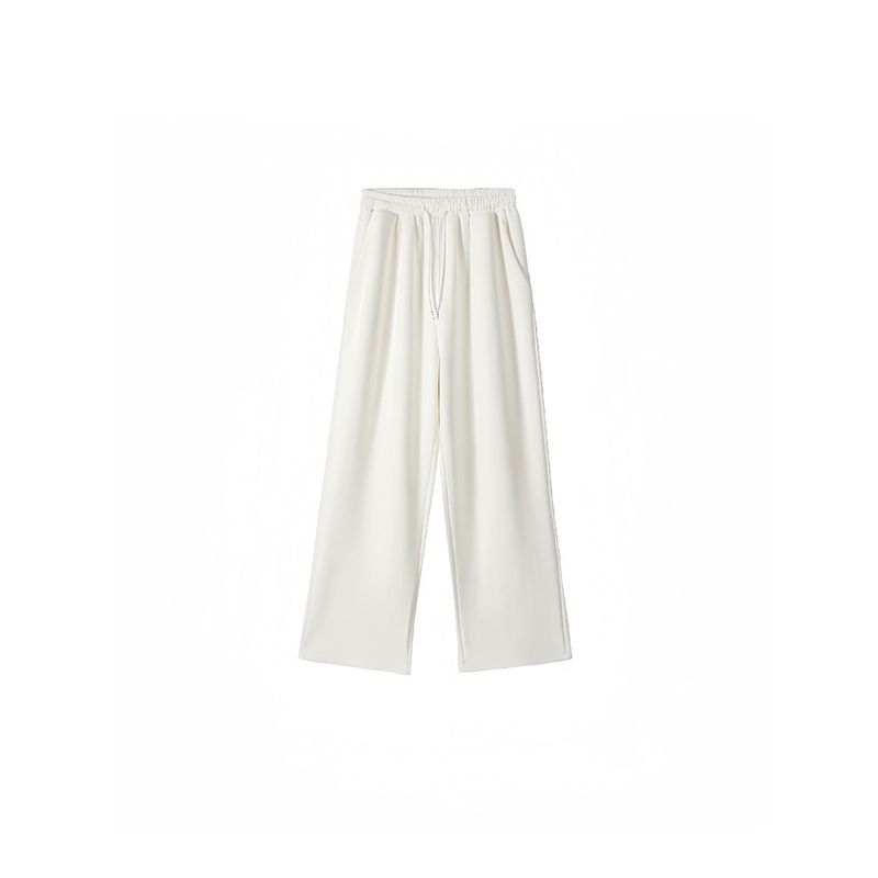 Pear-Shaped Body White Sports Casual Pants for Women, New Summer Style for Plus-Size Girls, High-Waisted Loose Slimming Wide-Leg Long Pants