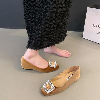 Женские туфли на плоской подошве с французской квадратной пряжкой, увеличивающие рост, со стразами, весна-осень 2025, новые, в стиле ретро, с темпераментом, знаменитость, легкий мо