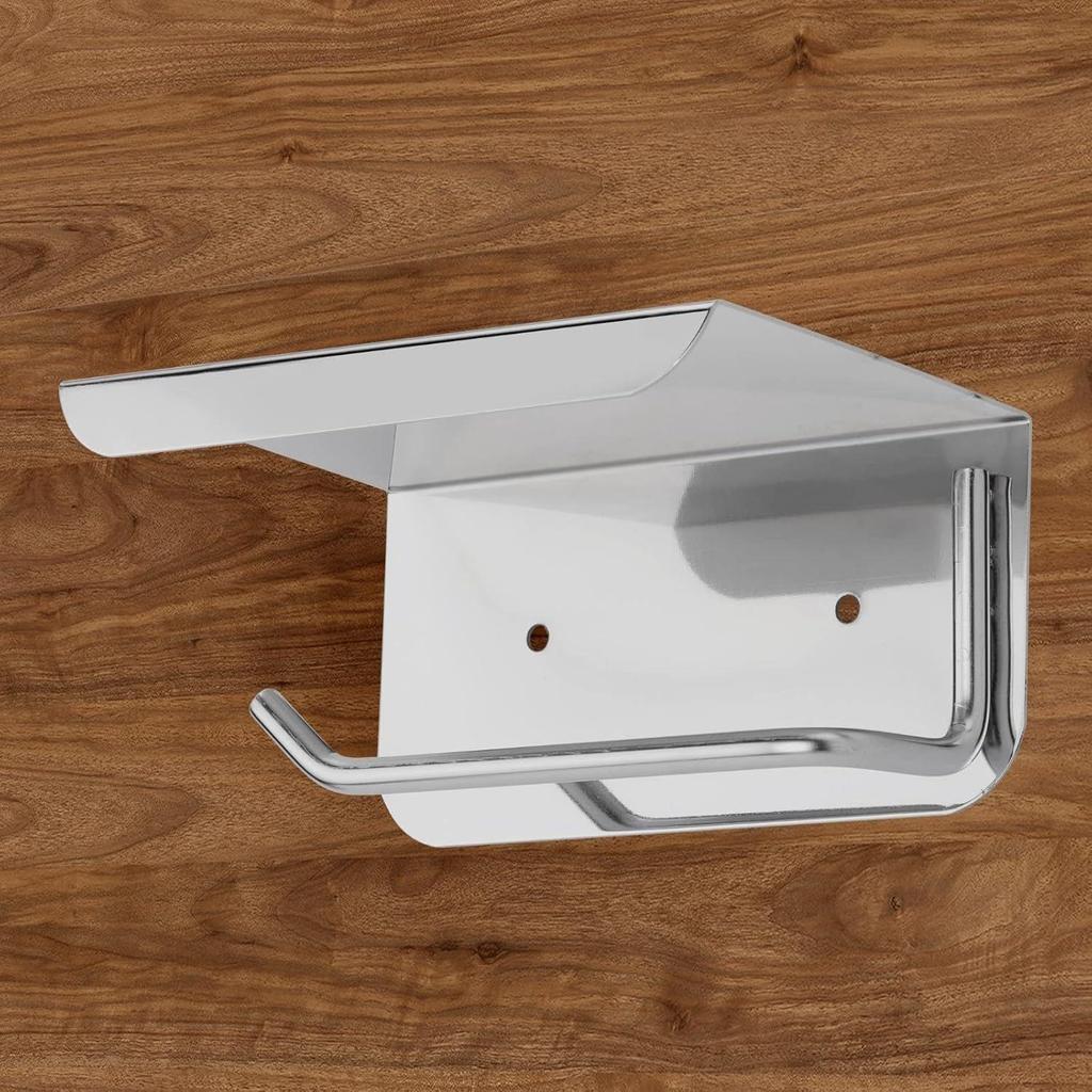 Self Adhesive and Wall Mount Stainless Steel Toilet Paper Holder with Mobile Stand, Wall Mounted Tissue Paper Holder with Shelf