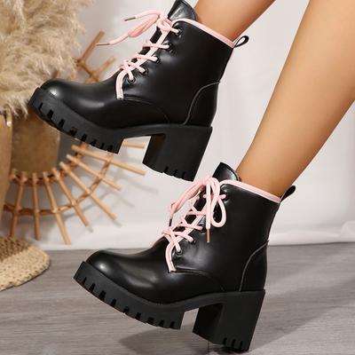 Высокие каблуки женские ботильоны на платформе зимние ботинки кожаные туфли повседневные кроссовки зима 2025 тренд шнуровка массивные модные ботинки женские