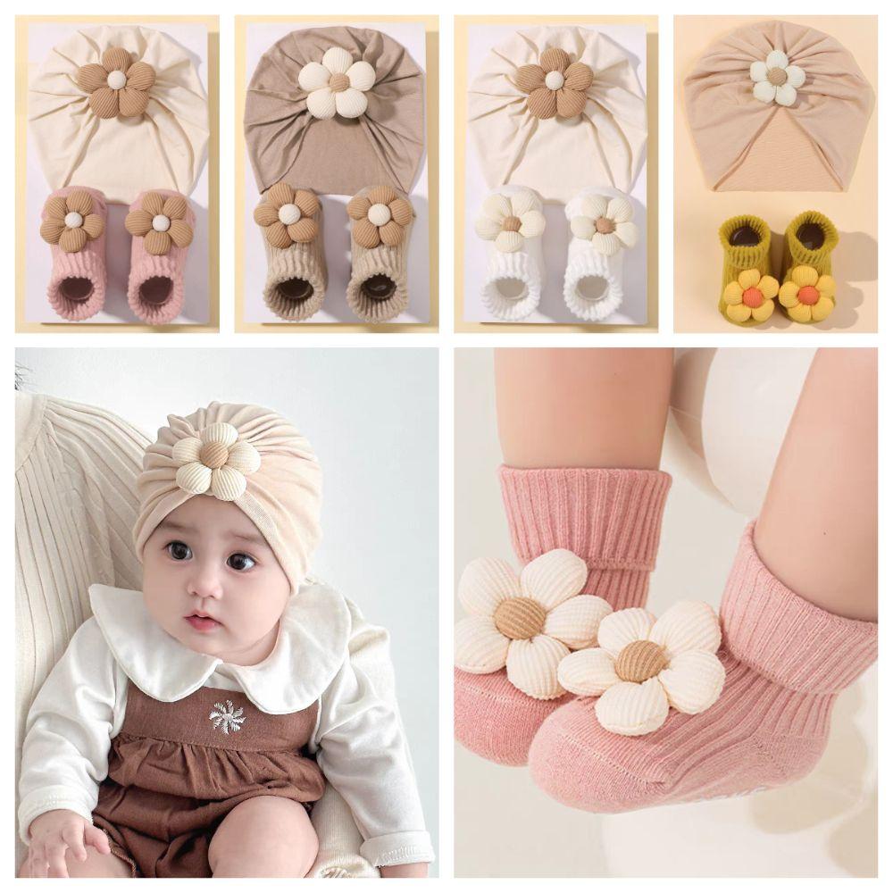 Soft Knit Newborn Hat with Socks Sweet Big Flower Infant Socks Set Newborn Baby Gift