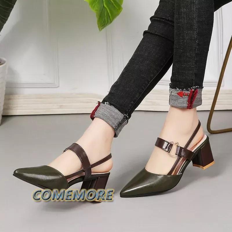 Fashion 2024 Trend Sandals Women's Summer Pointy Chunky Sandals Large Size 42 Fashion Elegant High Heels Roman Style Casual Ladies Shoes