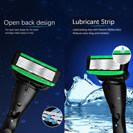 Ручная бритва с 5 сменными лезвиями, 7 слоев лезвий из нержавеющей стали, резиновая ручка, для мужчин и женщин, триммер для удаления волос и бороды, инструмент для бритья