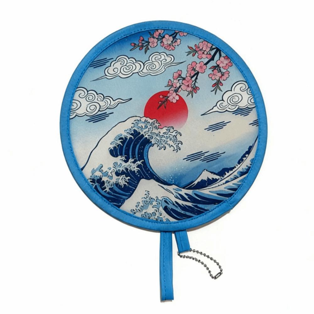 Japanese Style Folding Fan Flower Pattern Collapsible Fan Mini Handheld Fan Beach Use