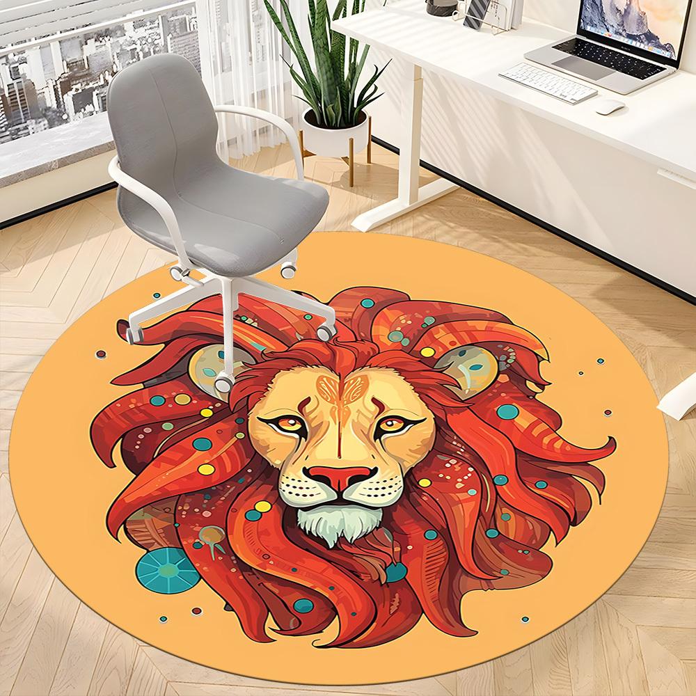 1pc Lion King Office Round Area Rug,  Mat Suitable For Office, Under Office Chairs Bedroom Living Room Home Decor, Room Deco