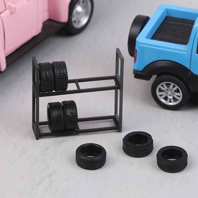 1:Стойка-держатель для шин масштаба 1:64 и 7 шин, Аксессуар для сцены гаража модели автомобиля, Набор инструментов для ремонтной мастерской, Миниатюрный реквизит