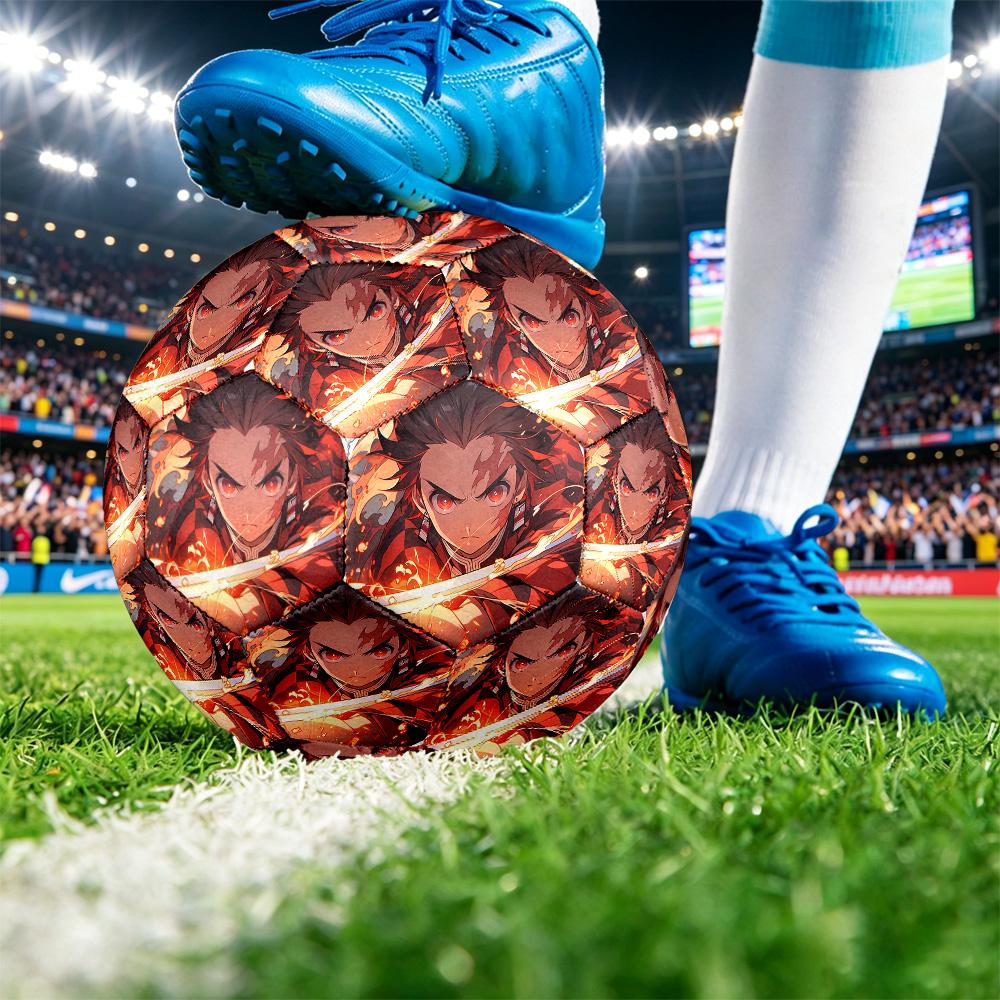 Demon Slayer Printed Size 5 Standard Football, Waterproof PU Training Soccer Ball for Outdoor Sports