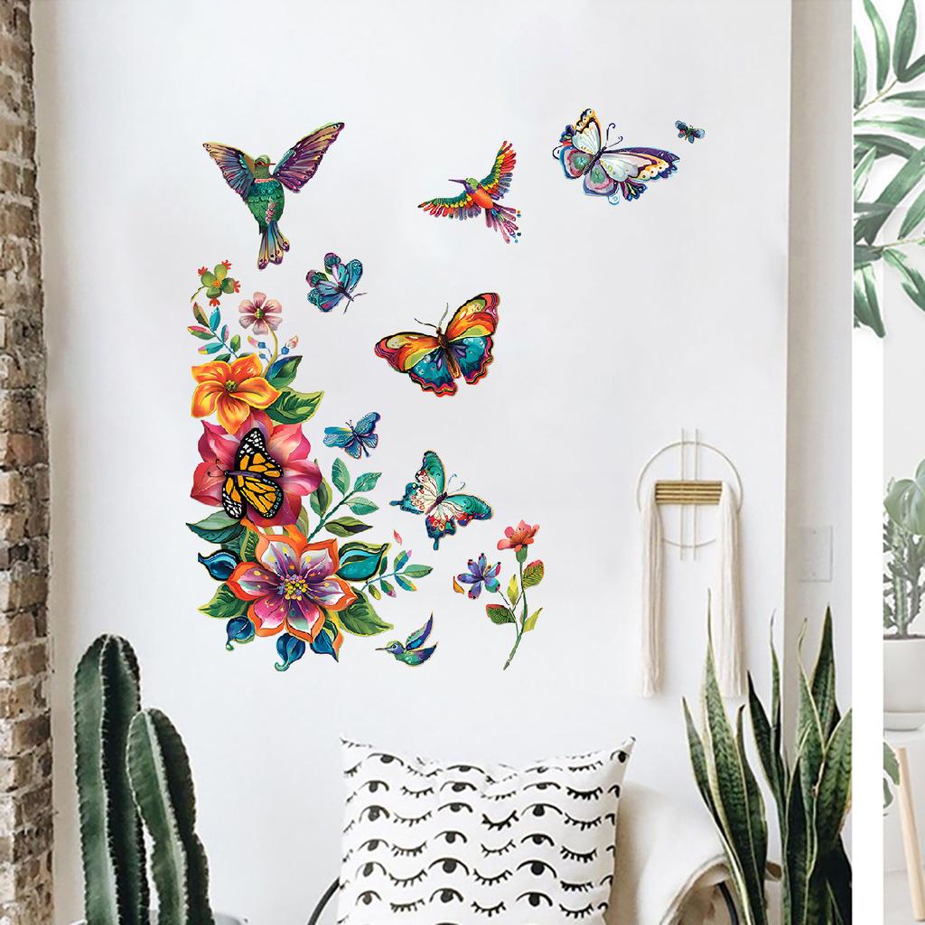 Креативные Цветные Цветы и Бабочки Наклейки на Стену Самоклеящиеся Декали для Гостиной Спальни Прихожей Домашний Декор