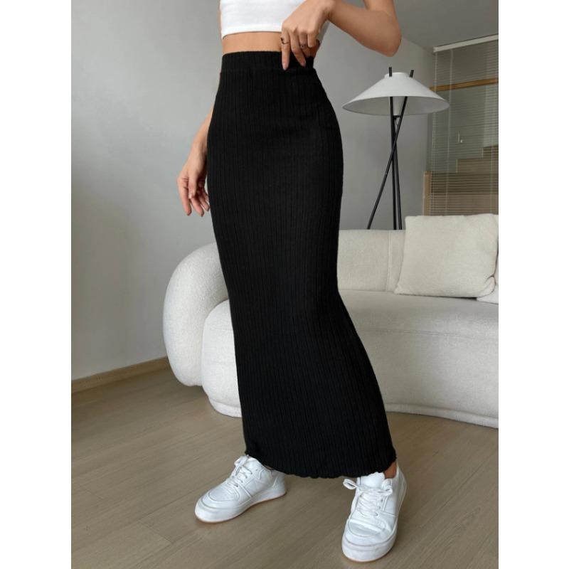 Осенняя повседневная мода Высокая поясная сумка на бедрах трикотажная юбка