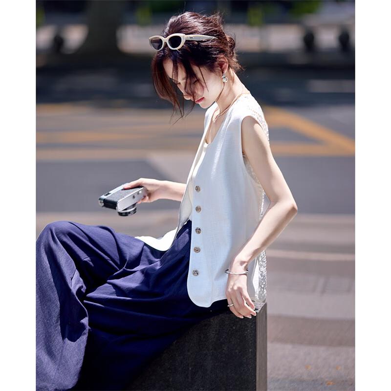 Женский жилет с V-образным вырезом из смесовой льняной ткани