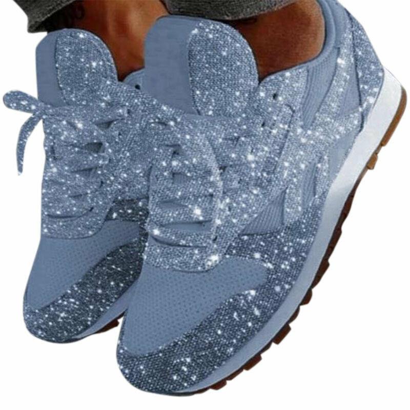 Женские кроссовки с блестками и блестками Sparkle Trainer Sports Jogger Running Lace Up Shoes