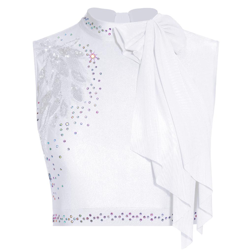 Женский современный танцевальный кроп-топ с пайетками, вышивкой, декором в виде банта, без рукавов, с вырезом на спине, танцевальная одежда