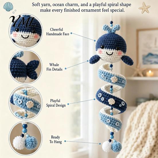 Creative Knitting Gift for Enthusiasts Ocean Animal Spiral Crochet Kit, Friends Ornament DIY Marine Craft Projects Adults Life Themed Kit Teens