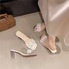 Crystal High-heeled Slippers Female Summer Wear Fairy Style Flowers with Skirt Cool Slippers French Transparent Thick-heeled Sandals