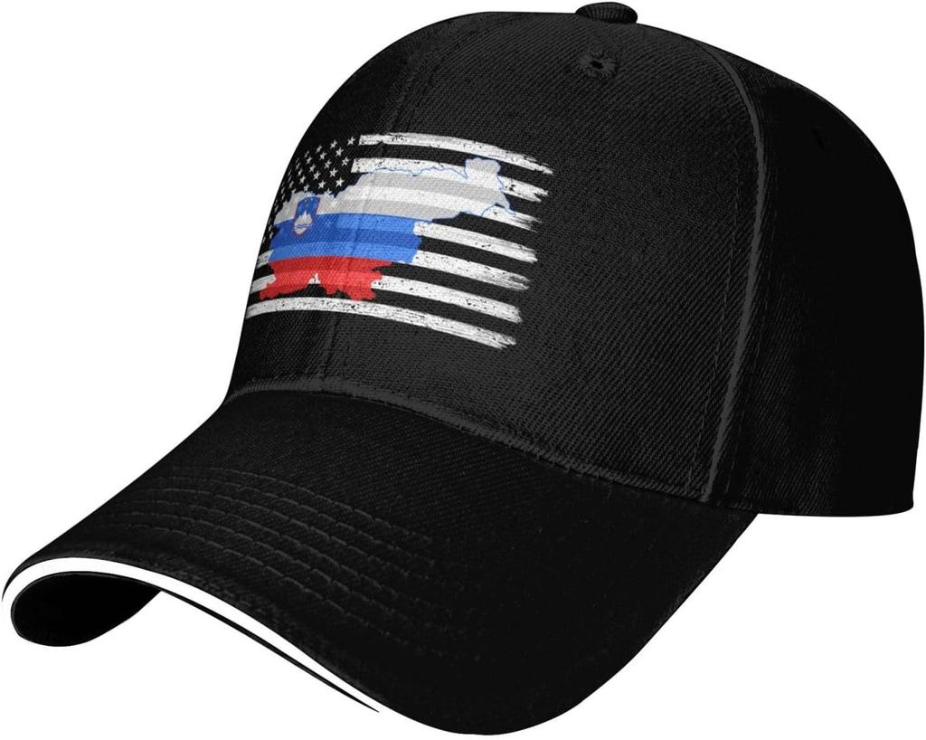 Slovenia Map US Flag Distressed Baseball Cap Polyester Casual Snapback Hat Outdoor Sun Protection Adult