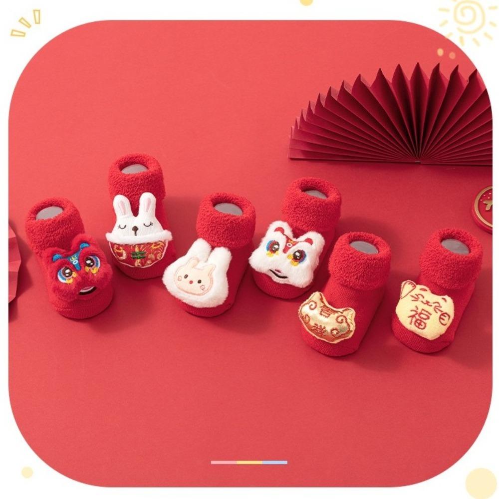 Cartoon Turtle Rabbit Baby Socks Red Infant Floor Stocking Cute Winter Socks for Newborn