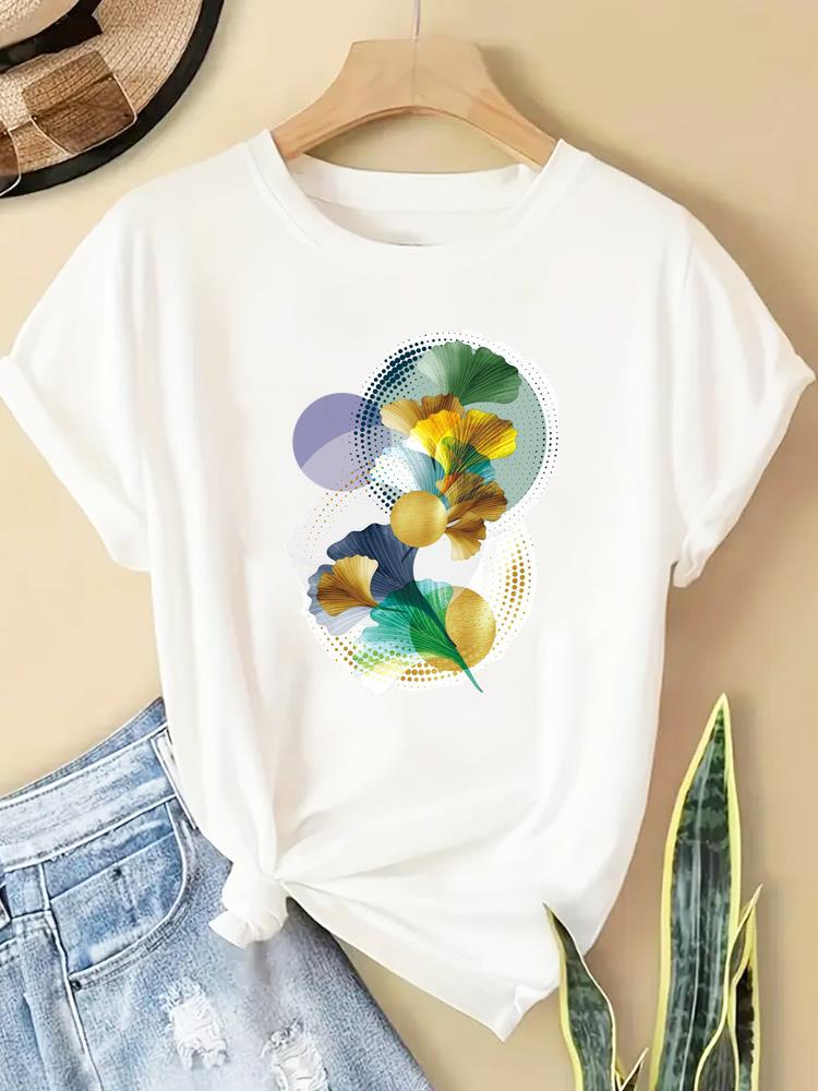 (Азиатский размер) Футболка в милом цветочном стиле Модная женская футболка Топ Одежда Повседневная с принтом Женская Графическая с коротким рукавом