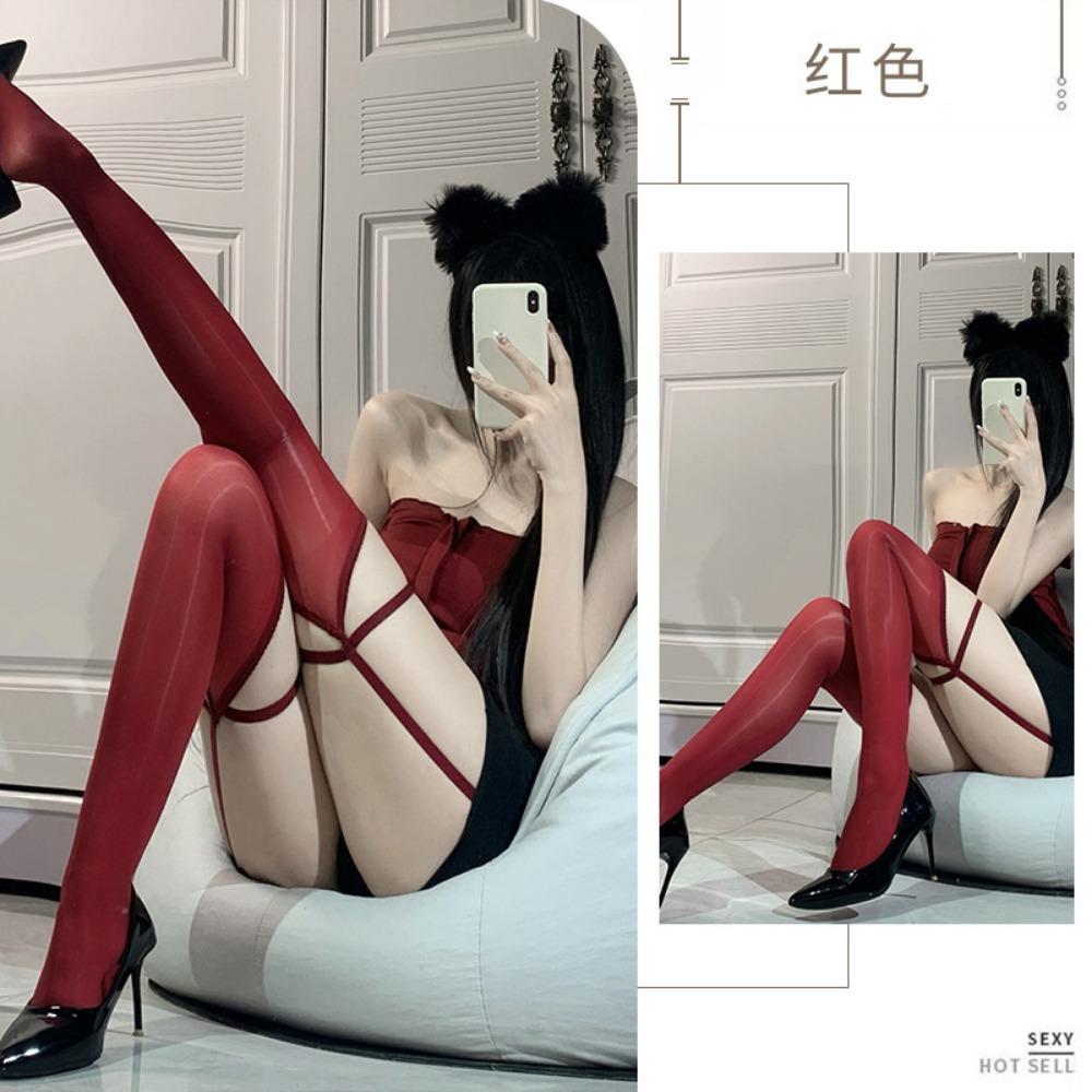 Sexy and Sexy Open Ultra-thin Stockings Pantyhose Over Knee Stockings Oil Lace Garter Socks Integrated Garter