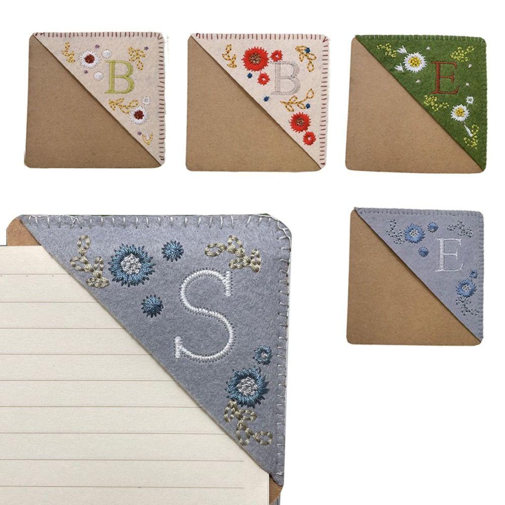 4Pcs Four Seasons Hand Embroidered Corner Bookmark Handmade Triangle Label Bookmarks for Girls Ages