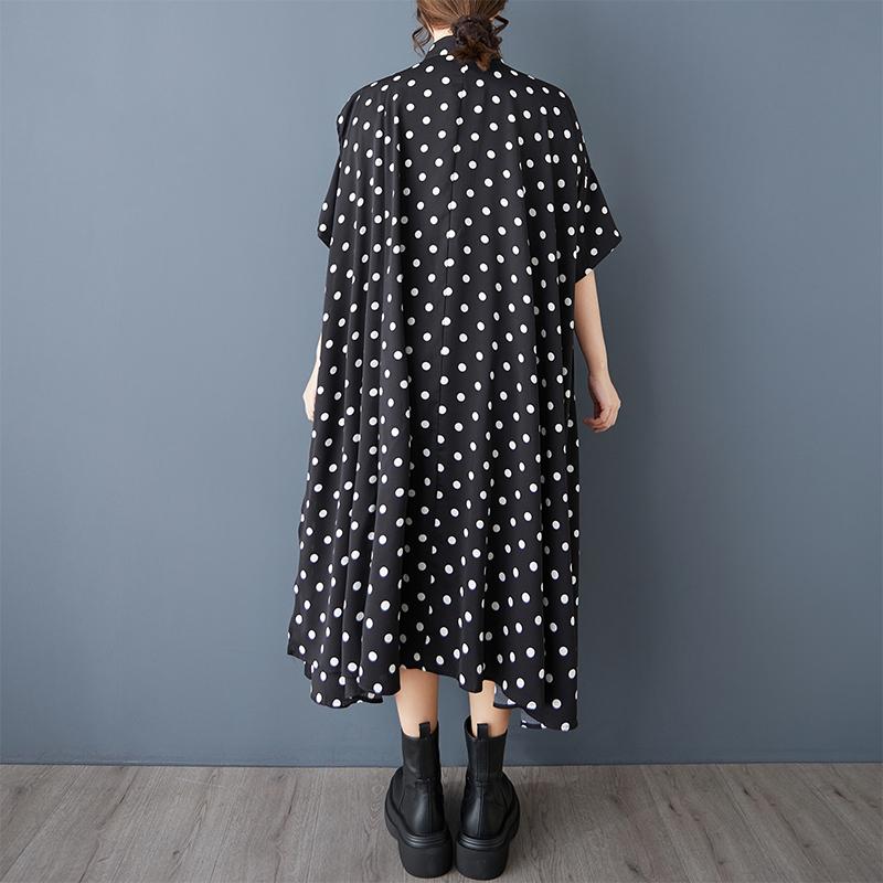 DIMANAF 2025 Большой размер Новая летняя блузка Короткий рукав Повседневные длинные рубашки Женские свободные топы Футболки В горошек