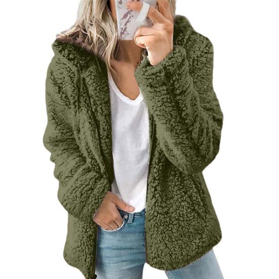 Women Winter Sherpa Fleece Short Jacket Hooded Zipper Cardigan Coat Warm Casual Solid
