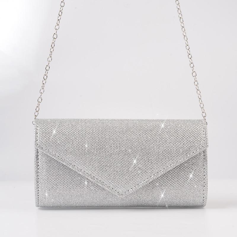 1PC Women Envelope Evening Bag Glitter Ladies Chain Shoulder Bags Shiny Silver Long Purse Female Wedding Party Clutches Mini Handbag