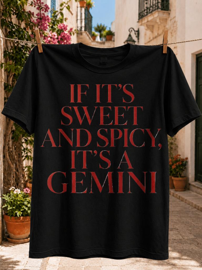 Sweet And Spicy Gemini With Bold Red Lettering Clean Accents And Playful Astrology Theme Unisex All Unisex All Tshirt