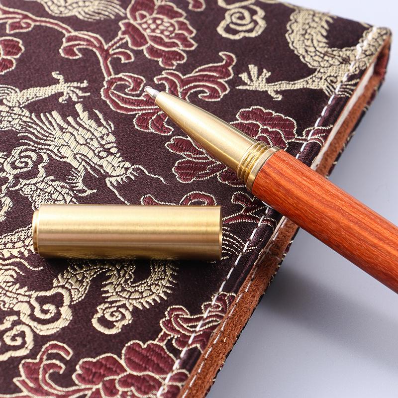 Artisan Brass Red Gem Sign Pen - Elegant Black Sandalwood & Rosewood Ballpoint Pen for Home and Office, Ideal Advertising Gift