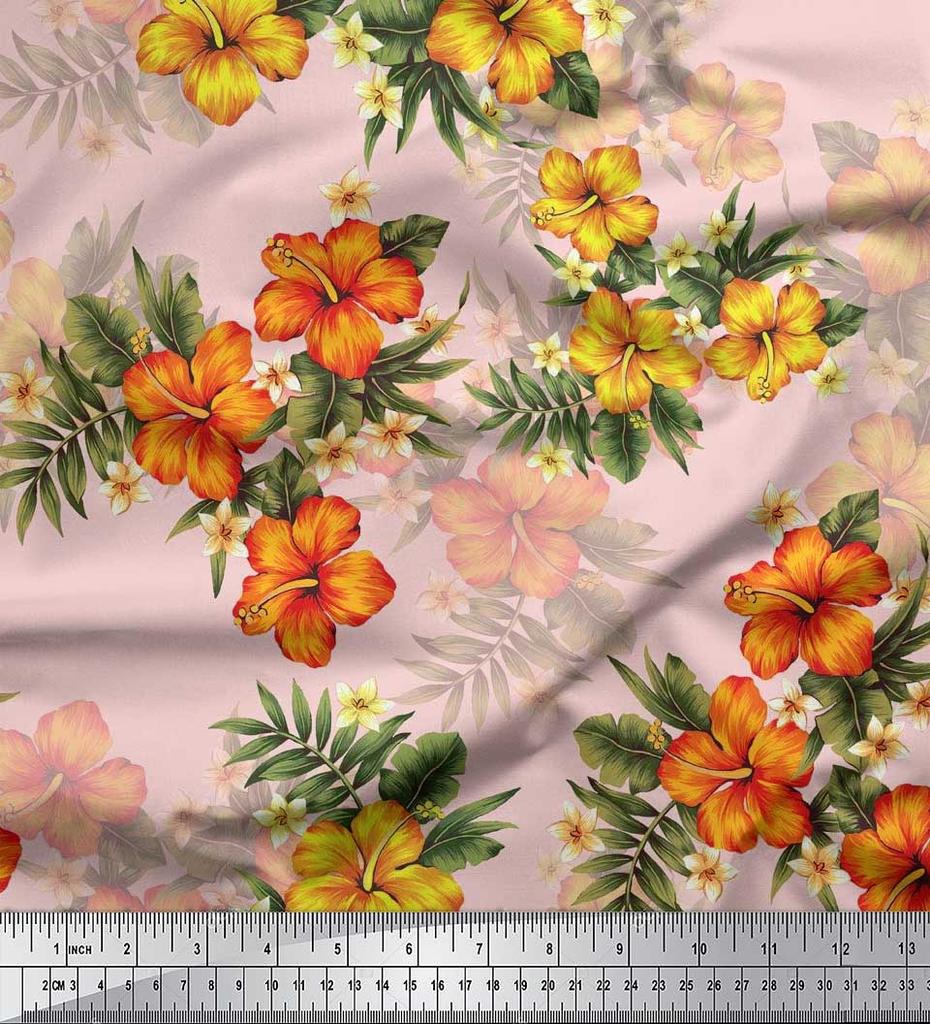 Soimoi Японская креп-сатиновая ткань с цветочным принтом и листьями, тропическая ткань, принты по метрам, 42 дюйма