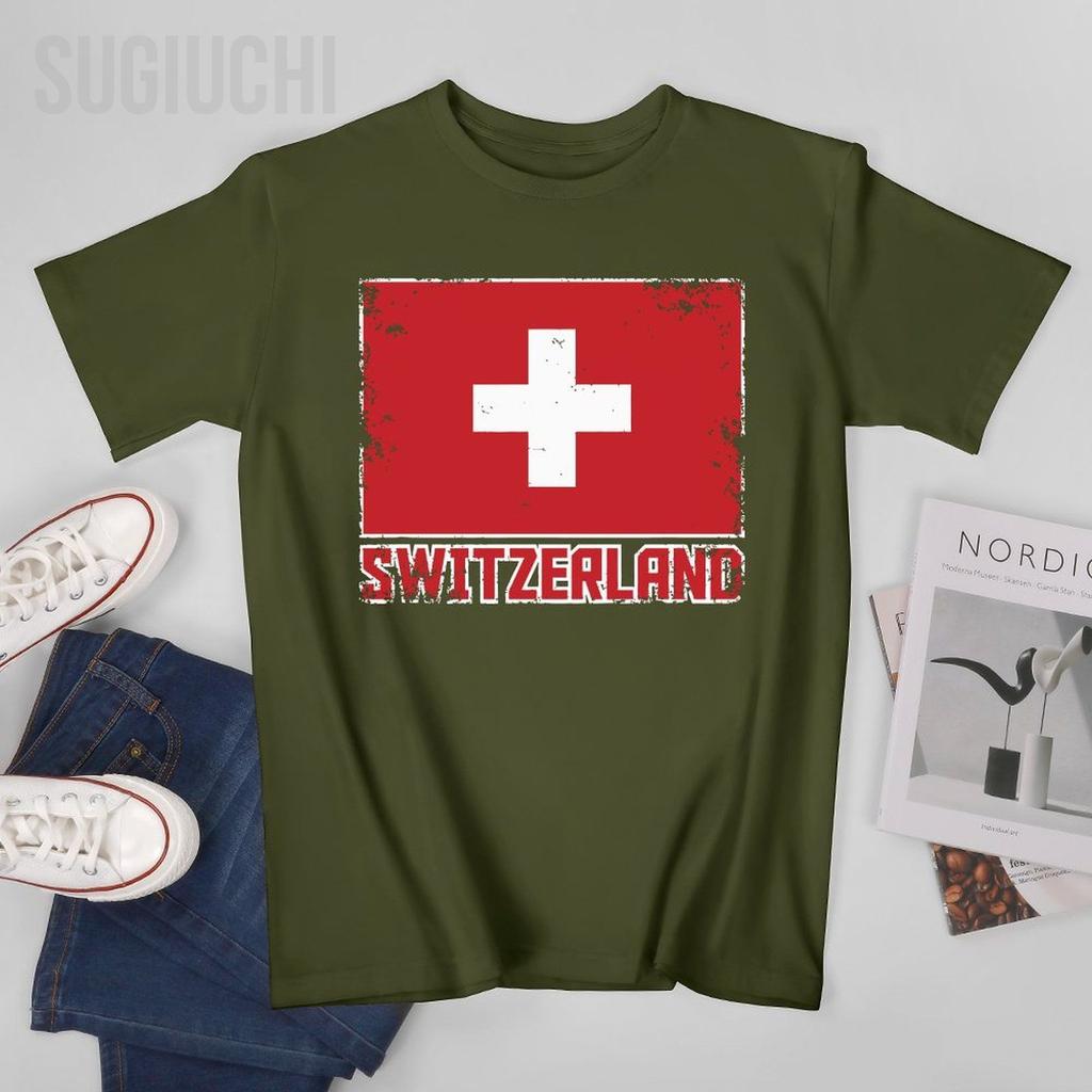 Unisex Vintage Switzerland Flag Suisse Swiss Tshirt Tees Oneck T Shirts WoUnisex Boys 100 Cotton TShirt