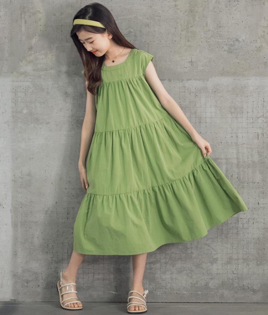 Юван Летнее Платье Макси без Рукавов с Многоярусным Летним Платьем для Начальной Школы Стильный Корейский Размер 130 Детское Платье, Платье, Юбка для Девочек,