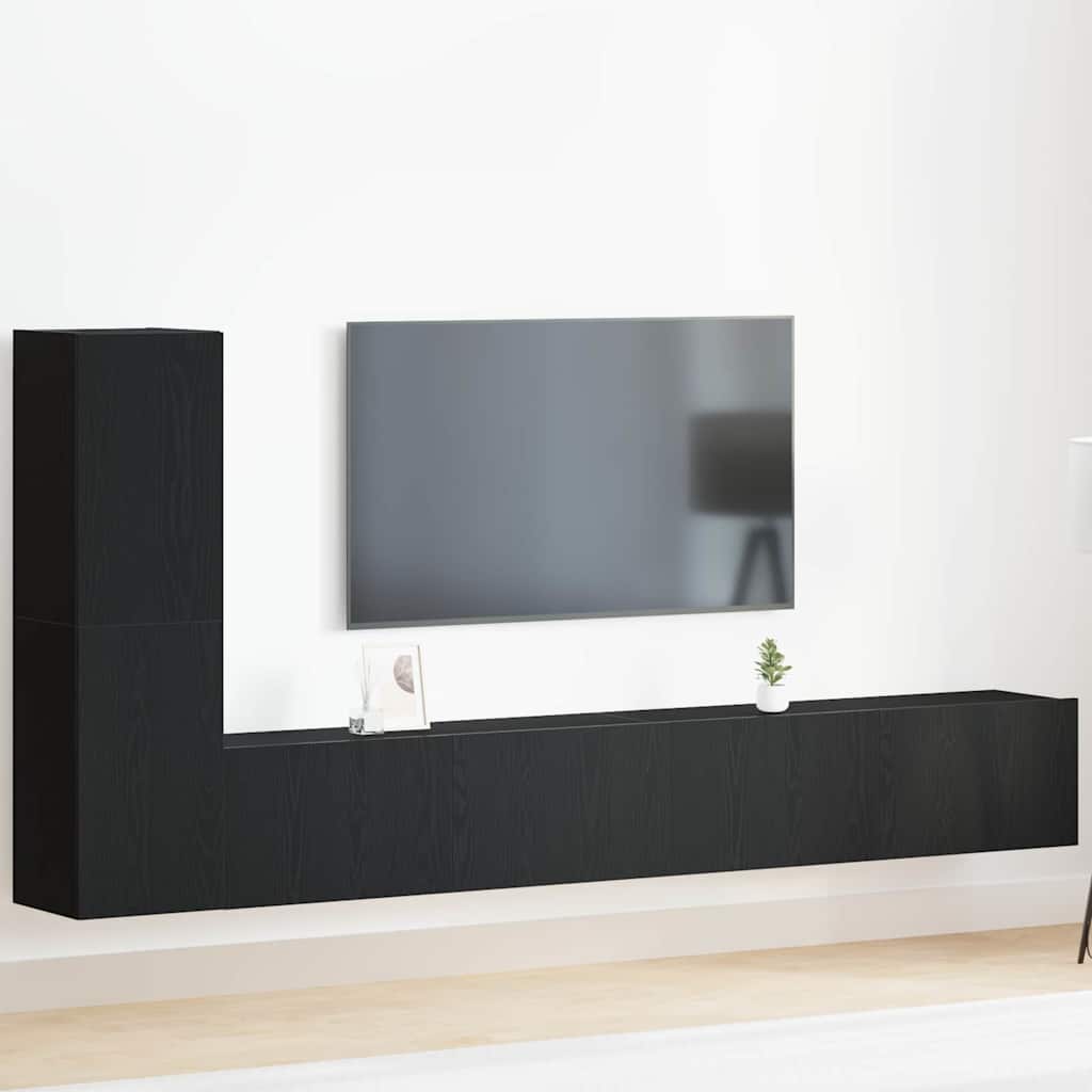 Wall Mounted TV Cabinet Set in Black Oak Effect Made of Wood Based Material
