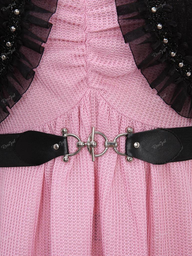 Rosegal Plus Size Rivet Lace Trim Ribbed Textured Crochet Braided Ruched 2 In 1 Dress With Belt