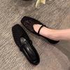 Fashion Women's Single Shoes Summer Hollow Breathable Woven Casual Shoes Fashionable Square Toe Soft Surface Shallow Mouth Flat Shoes