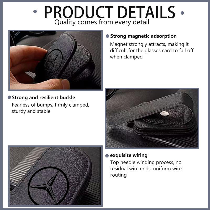 BAJ1 For Benz Car Sunshades Magnetic Leather Sunglasses Ticket Clip Auto Accessories AMG Exclusive A C E R V Class CLA CLS C180 C200