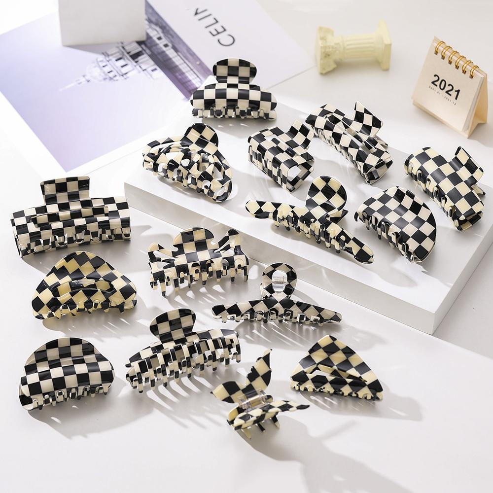 2023 Black and White Matte Polished Hollow Acrylic Hairpin Lovely Hairpin Temperament Girl Hair Crab Hair Accessories