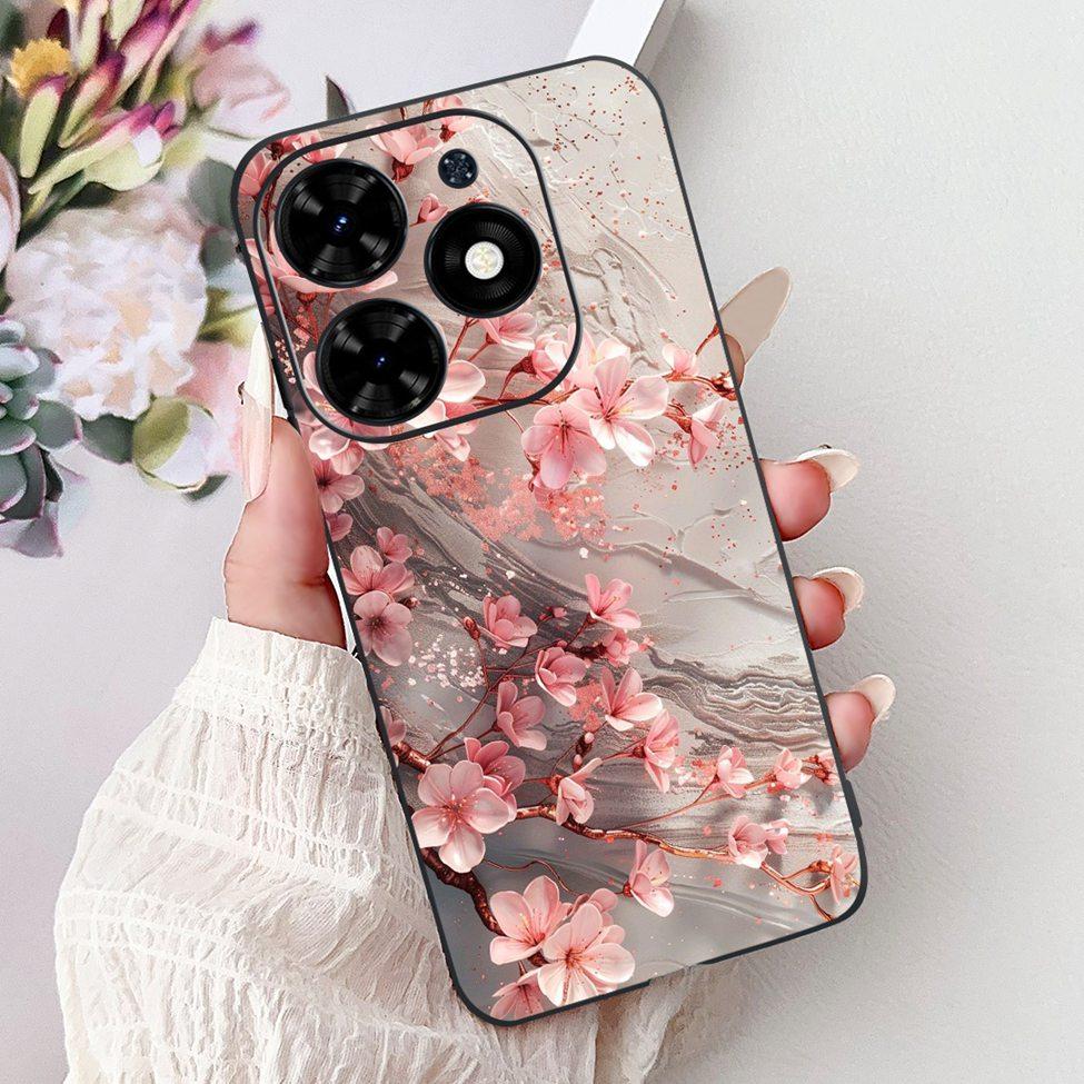 Для Tecno Spark Go 2024 BG6 Задняя крышка Для Tecno Spark Go 2024 Чехол Модный Роскошный Цветы Милый Мультяшный Кот Ударопрочный Силиконовый