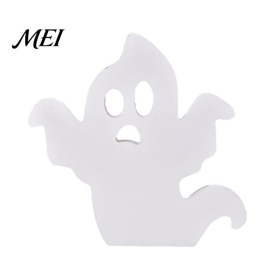 White Ghost Figurine for Home Cute Halloween Wooden Table Sign, Spooky Standing Decorative Entryway Block Sign Holiday Tiered Tray Centerpiece, Indoor